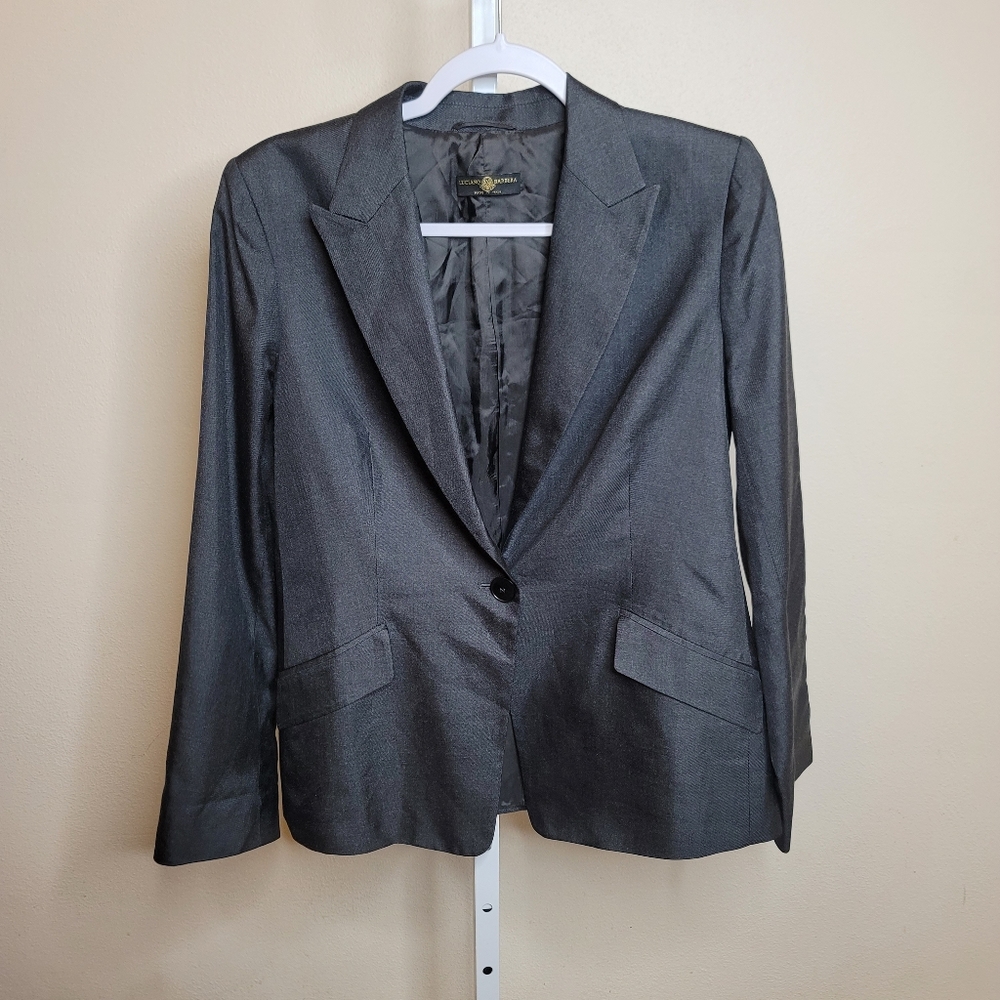 Luciano Barbera Women's 100% Silk Single Breasted One Button Blazer Gray Size 46